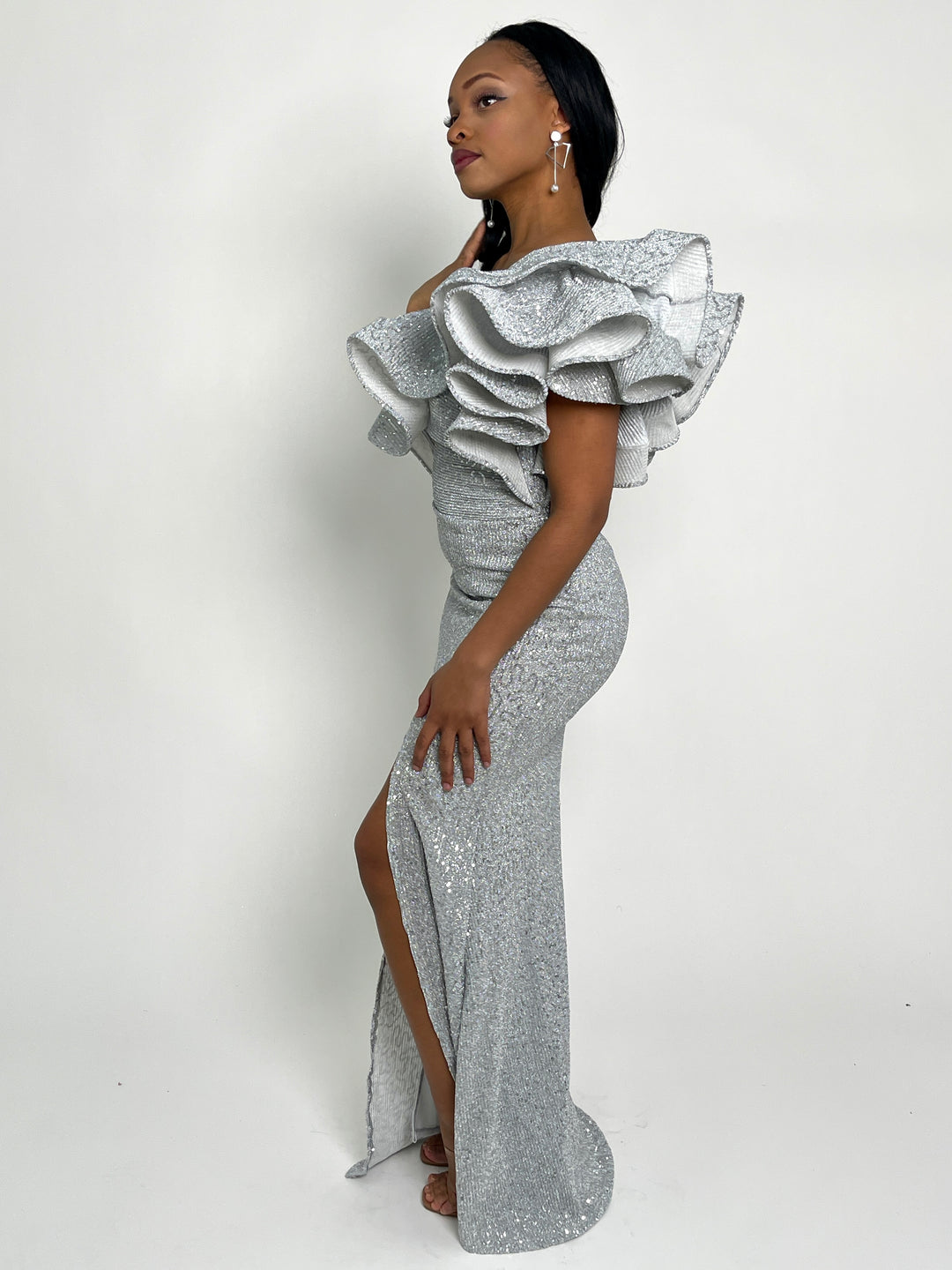 Silver Sequined Maxi Dress