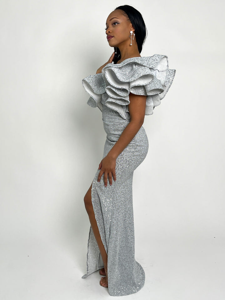 Silver Sequined Maxi Dress