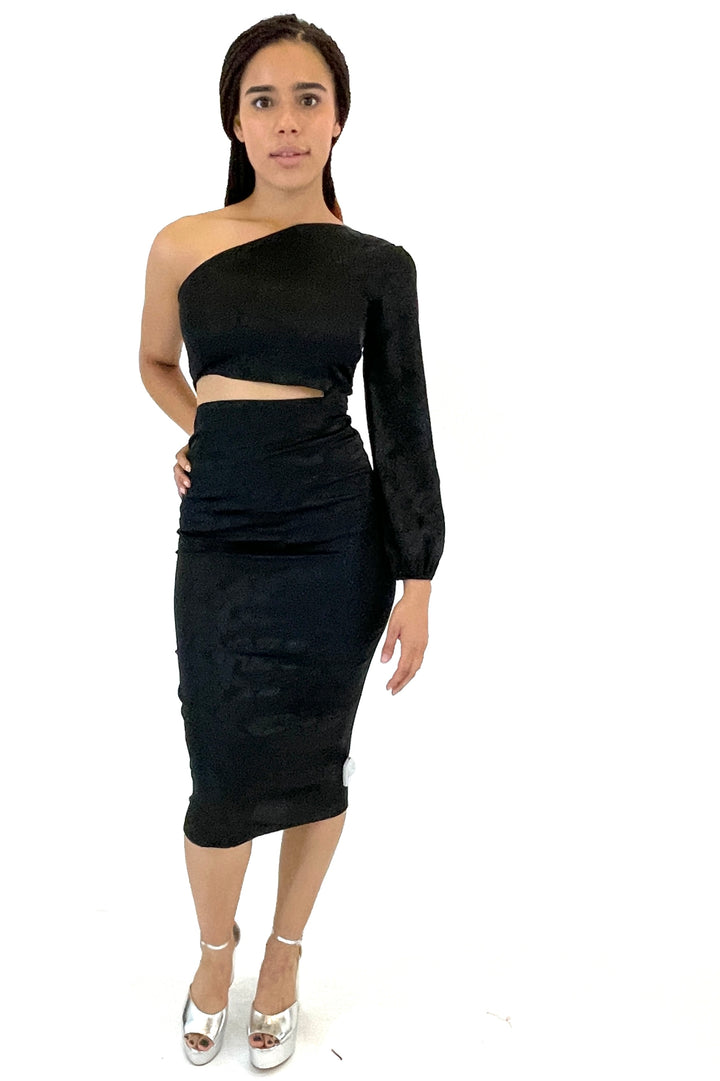 Black Floral Print Midi Dress