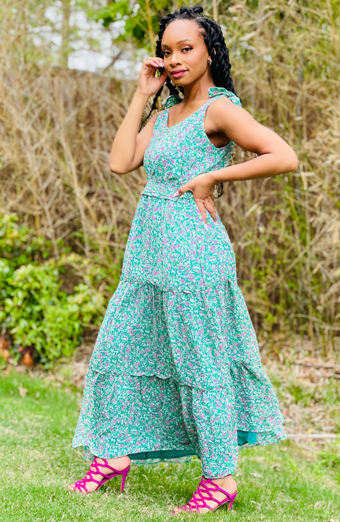 Green Pink Tie Strap Dress