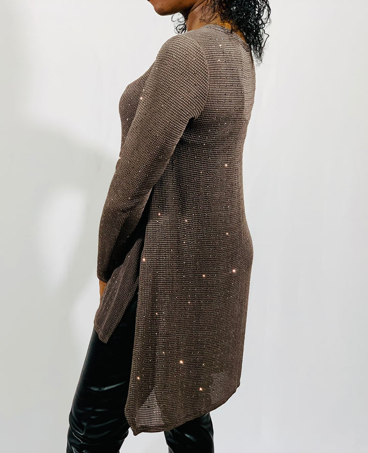 Vocal Brown Studded Sweater