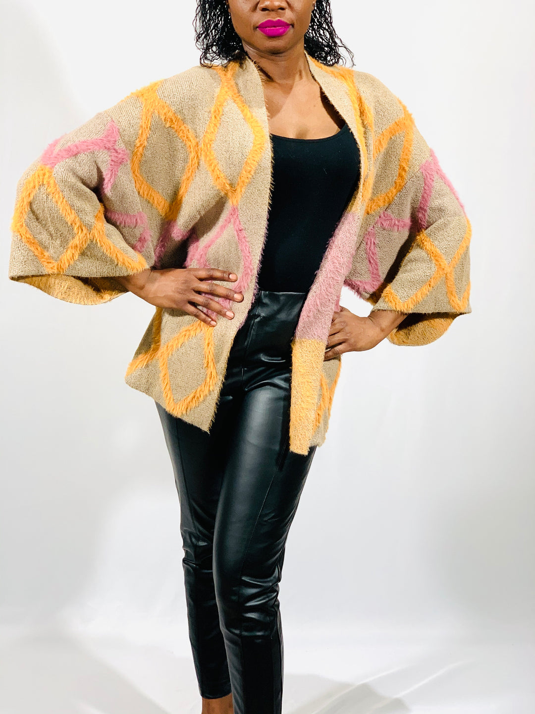 Mauve Zigzag Pattern Cardigan