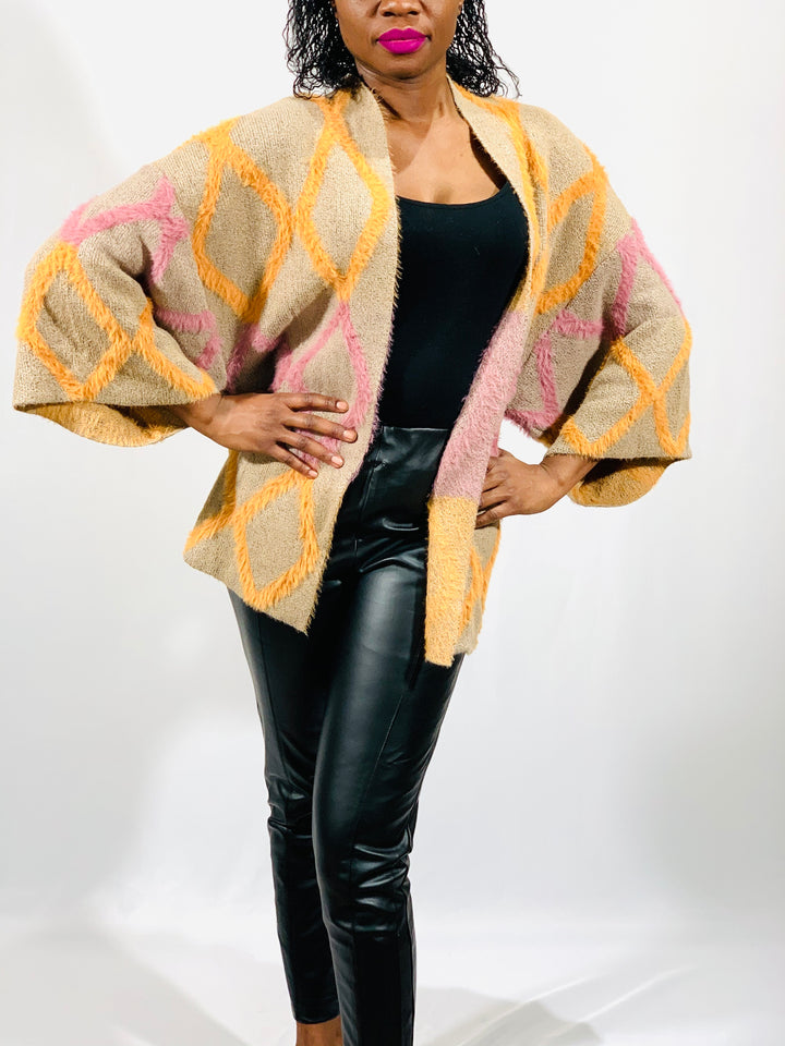Mauve Zigzag Pattern Cardigan