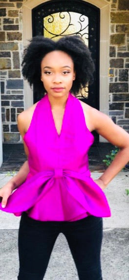 Fuchsia Casual Bow-Knot Top