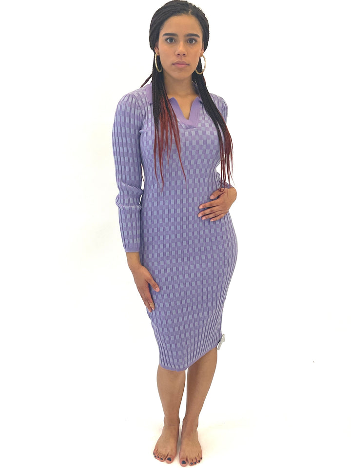 Lavender Mosaic Pattern Sweater Dress