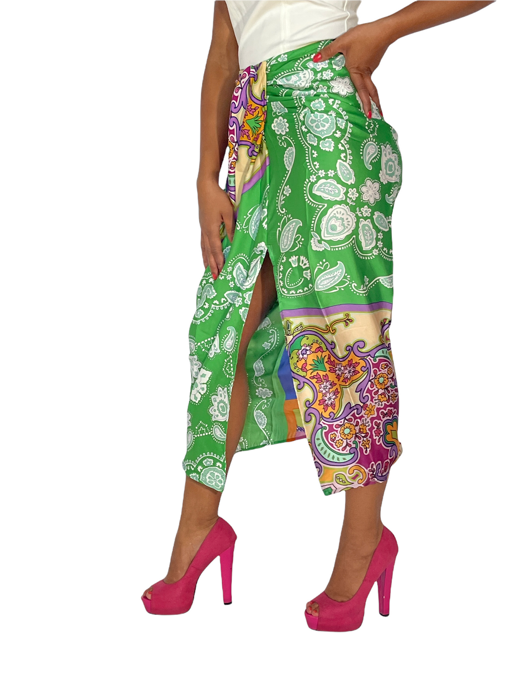 Sassyn Green Pattern Scarf Skirt