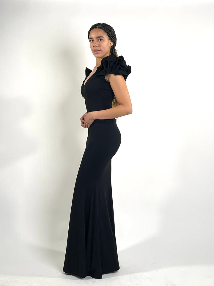 Black Puff Shoulder Maxi Dress