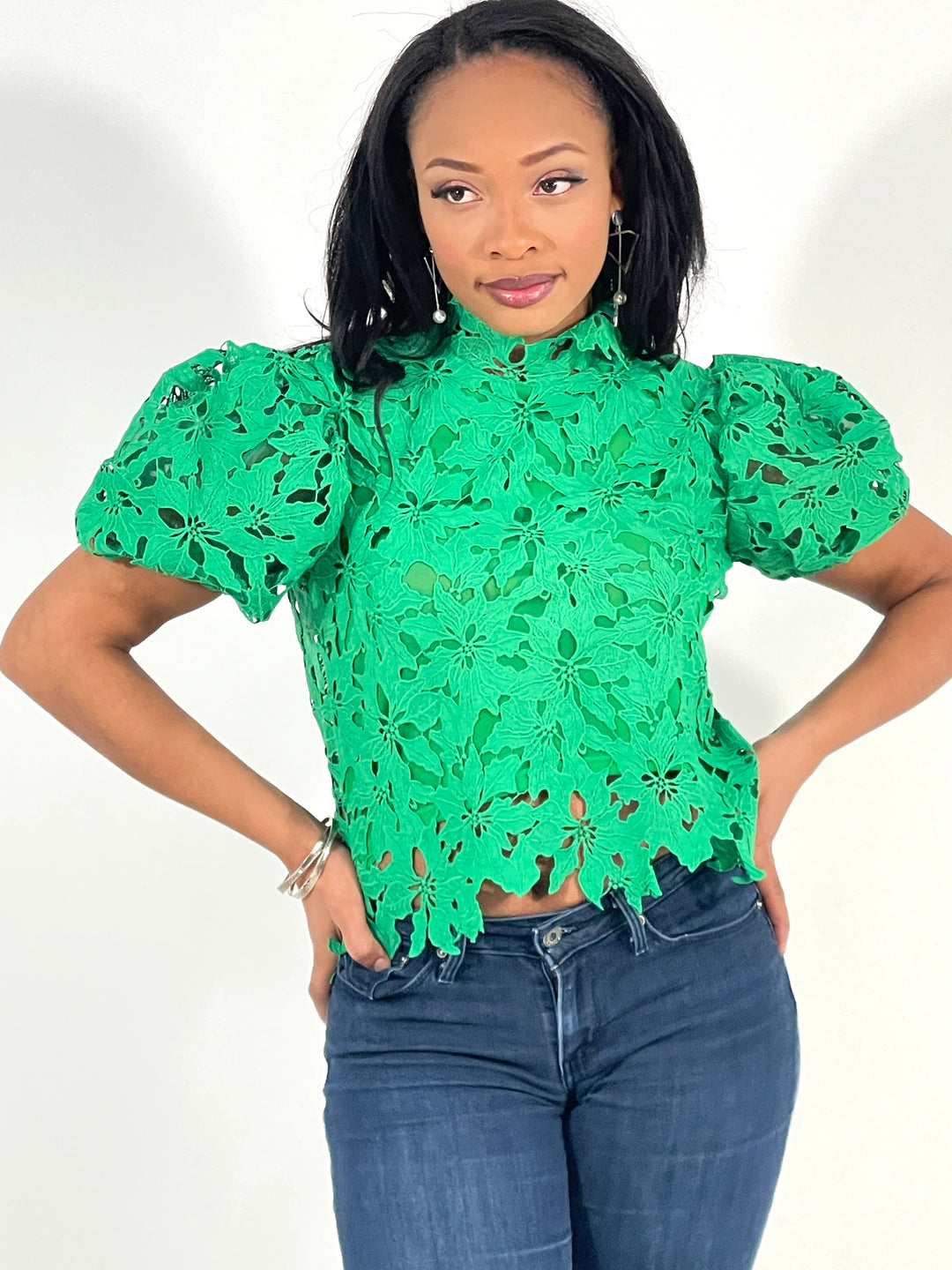 kelly green crochet top