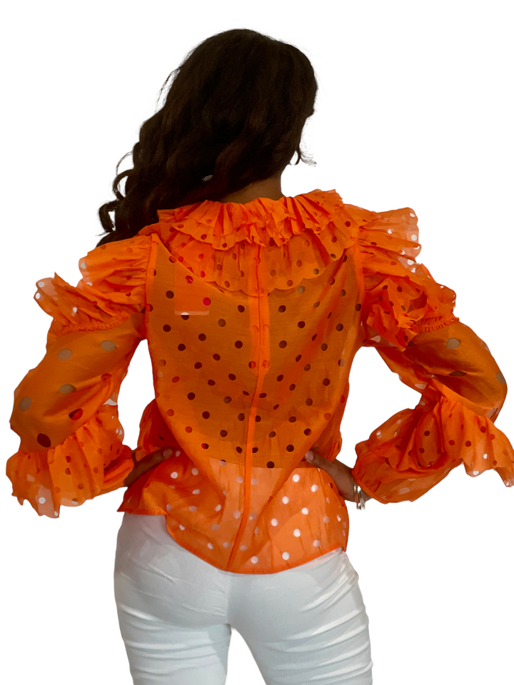 Sassyn Orange Long Sleeve Ruffle Blouse