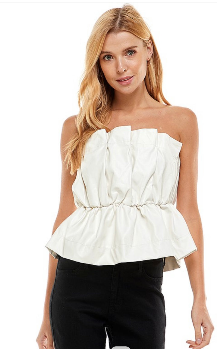 White Pu Strapless Top