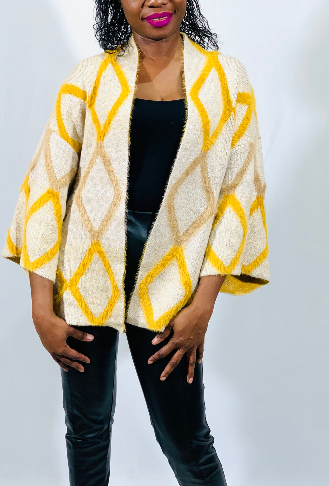Mustard Zigzag Pattern Cardigan