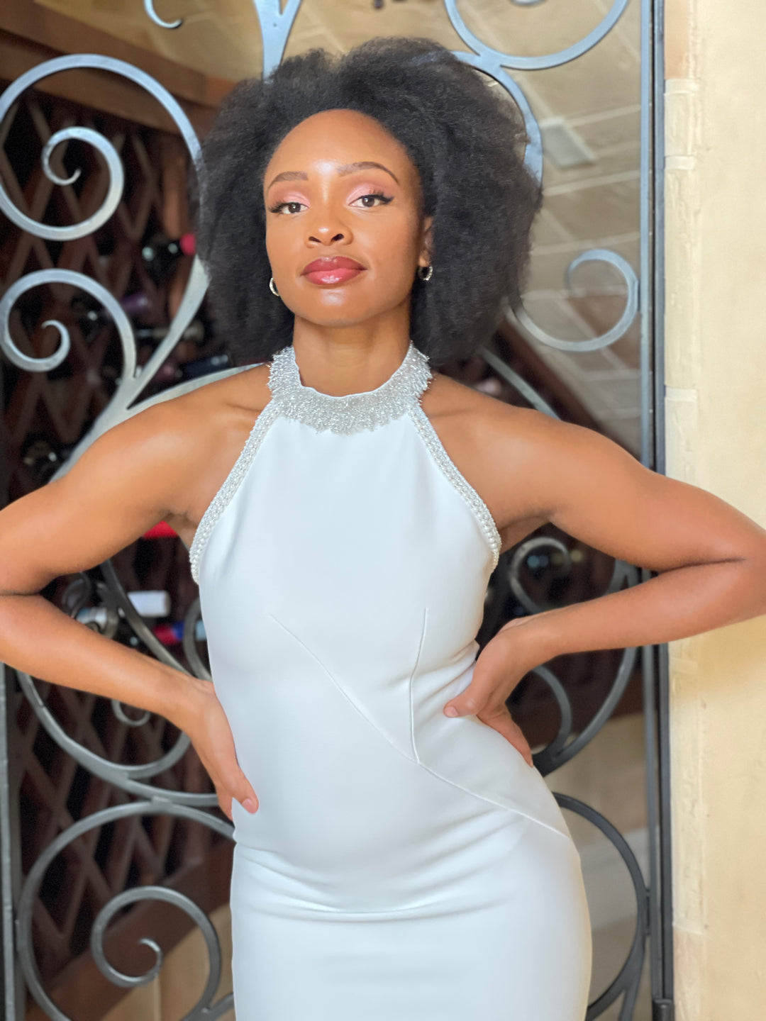 White Halter Sleeveless High Waist Dress