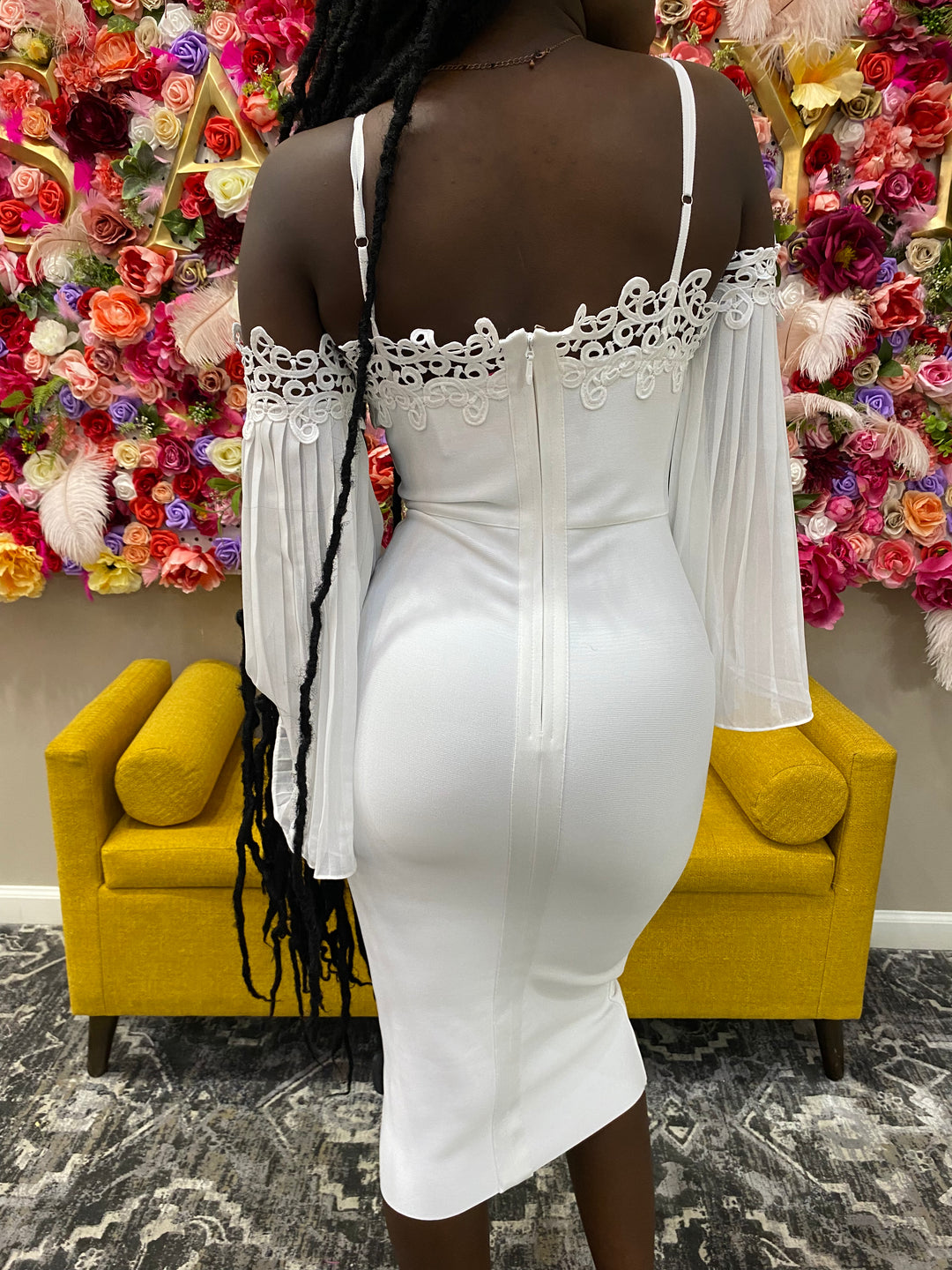 White Flare Sleeve Midi Dress