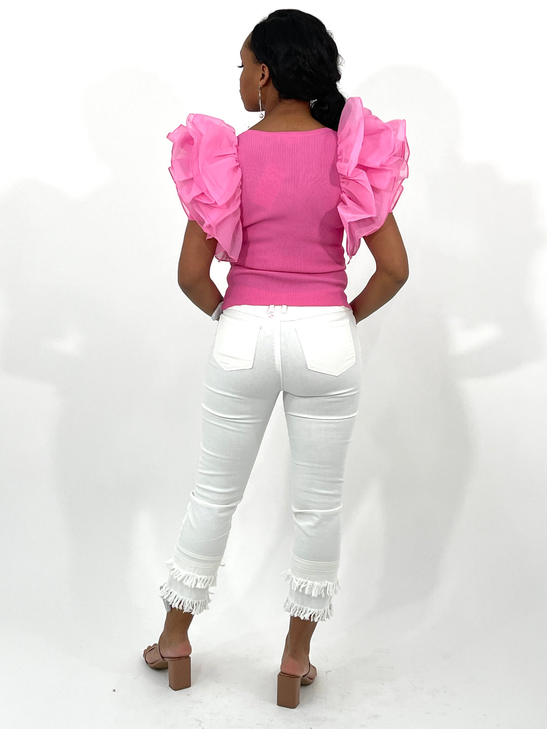 Pink Ruffle Mid Sleeve Top