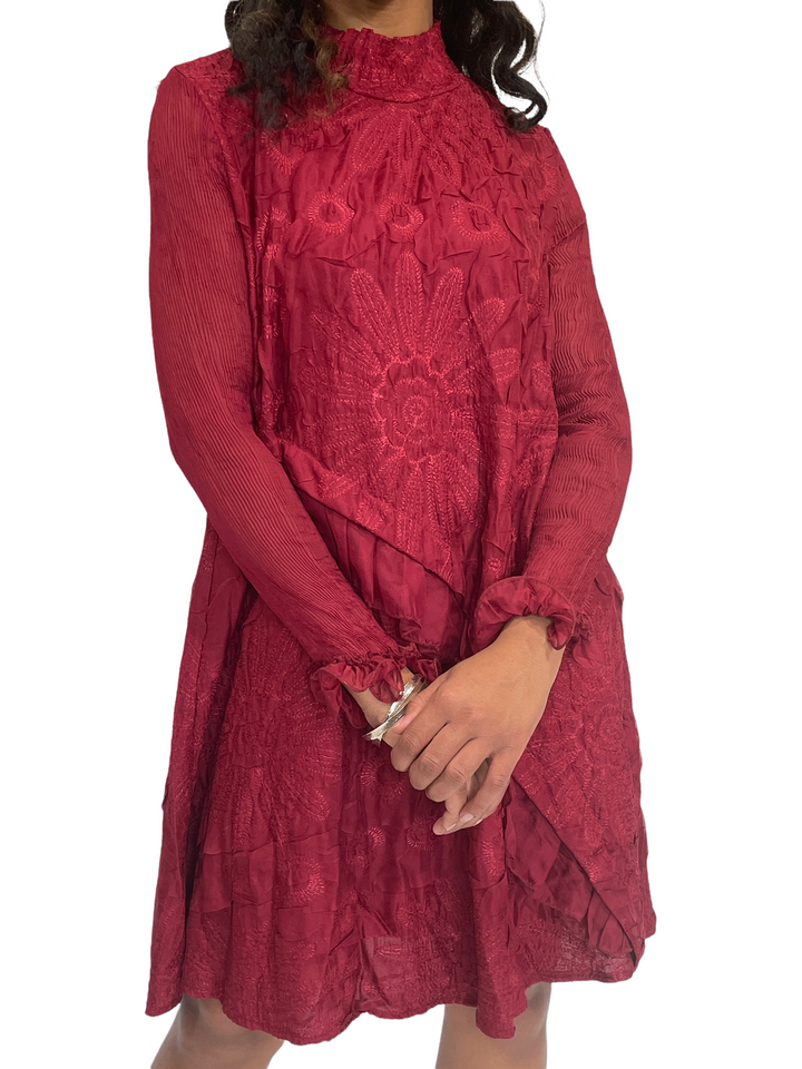 Red Printed Embroidered Dress