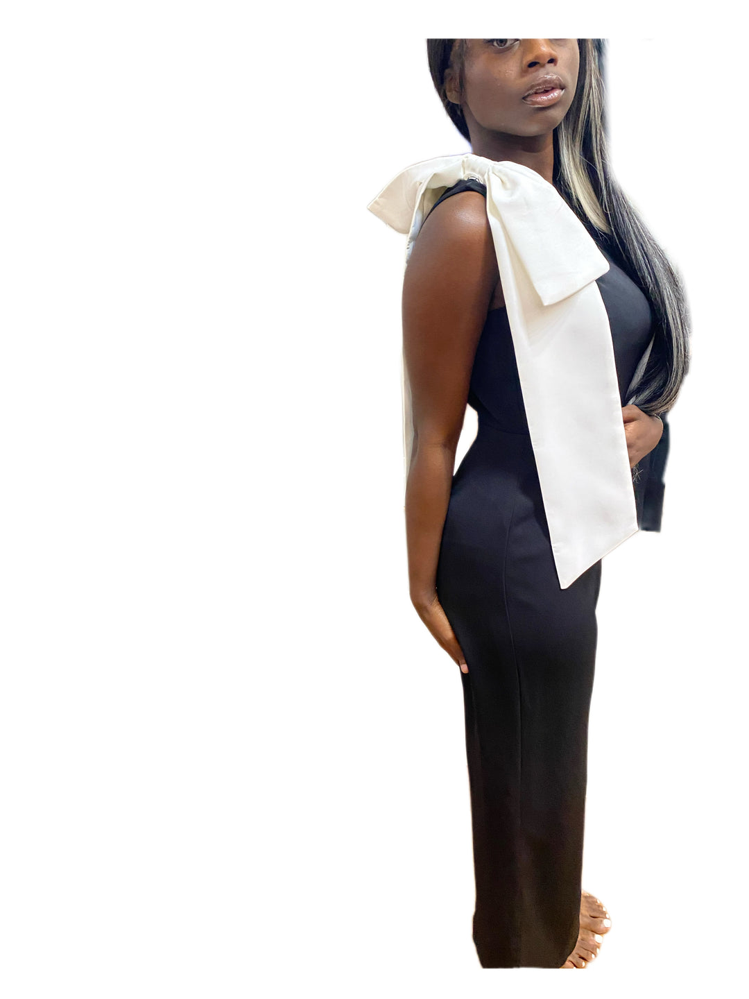 Sassyn Black/White Detachable Bow Jumpsuit