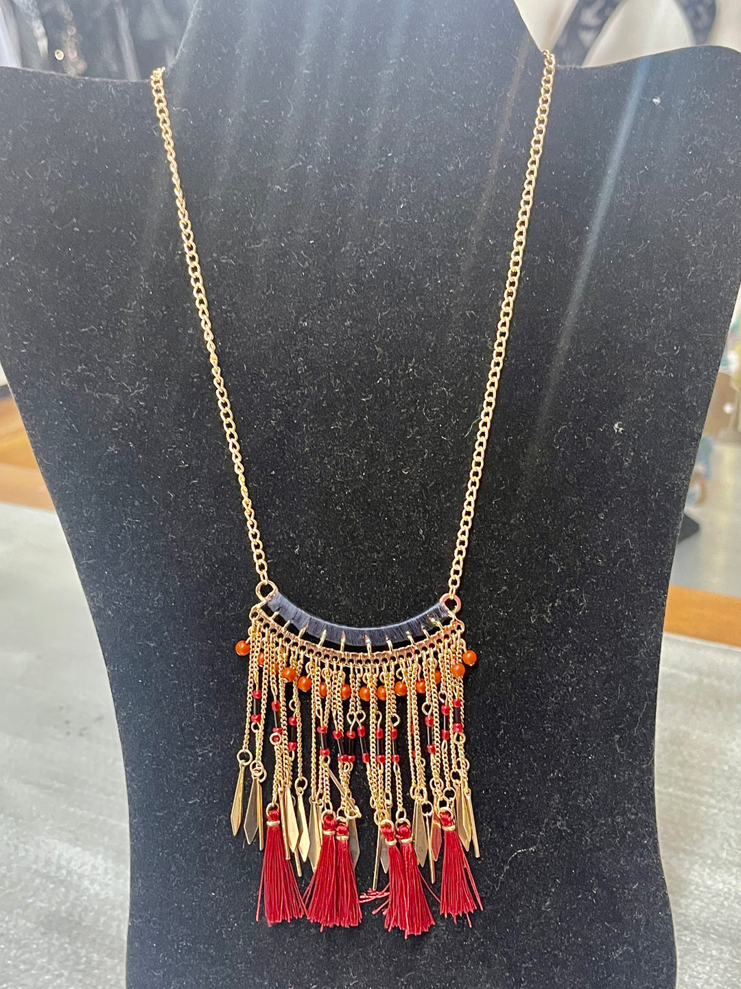 Beaded Gold Tassel Necklace