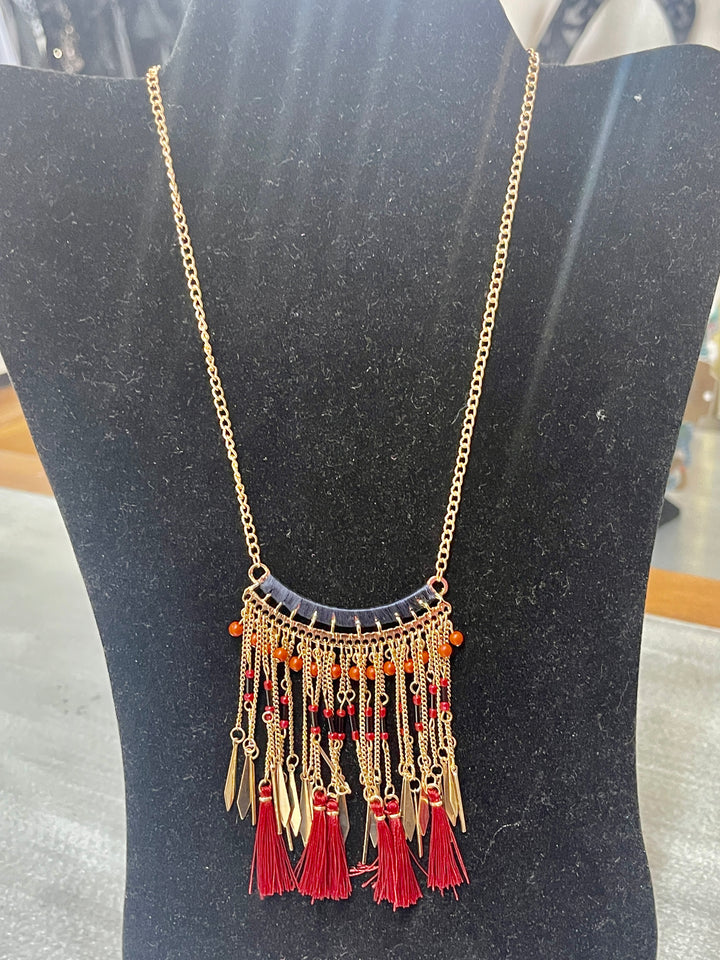 Beaded Gold Tassel Necklace