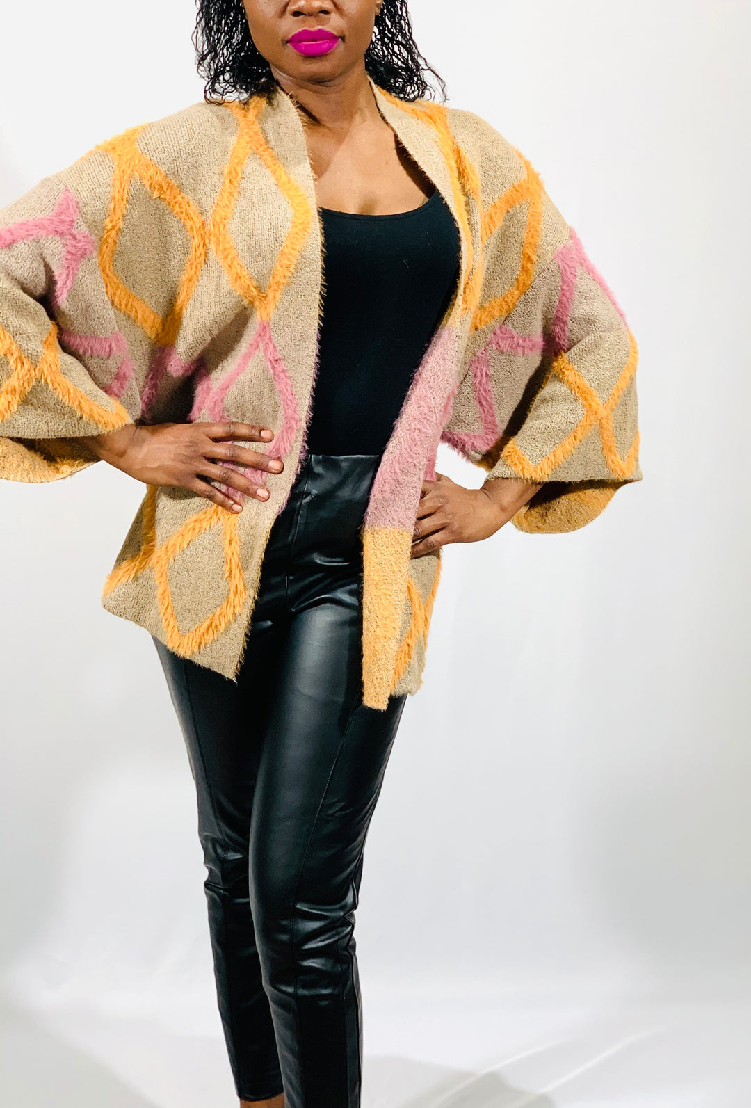 Mauve Zigzag Pattern Cardigan