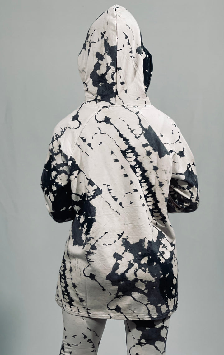 Digital Print Tie-Dye Longline Hoodie Pullover