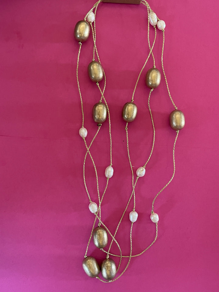 Gold Multi Strand Beaded Necklace