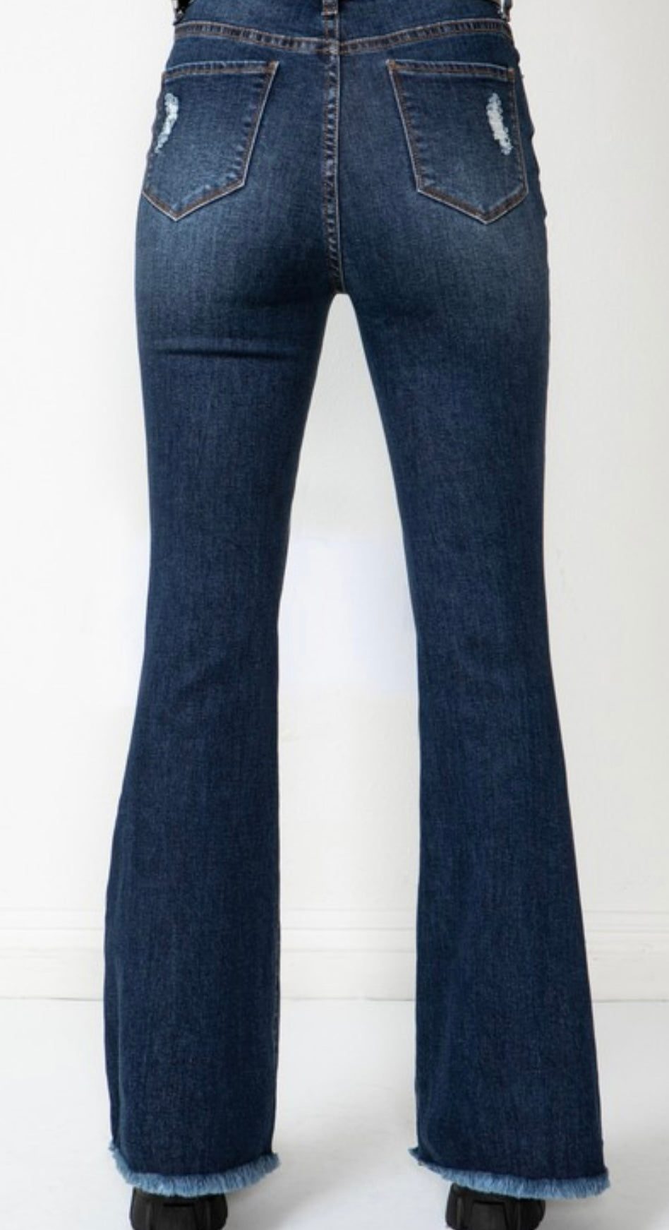 Ripped Dark Blue-Hi Rise Jeans With Belt