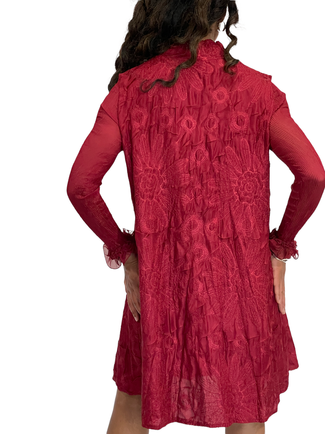Red Printed Embroidered Dress
