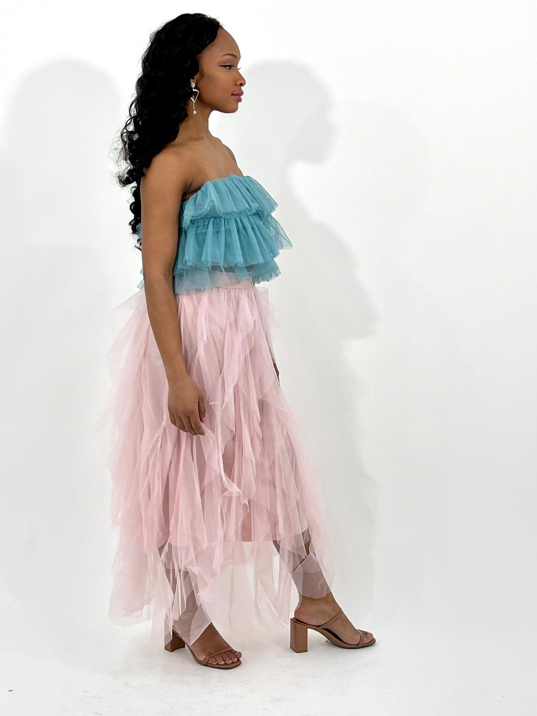 Rose Pink Ruffled Long Skirt