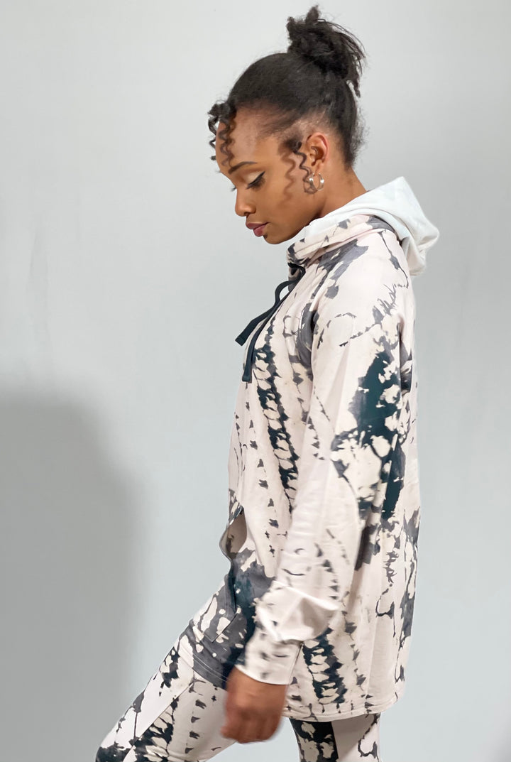 Digital Print Tie-Dye Longline Hoodie Pullover