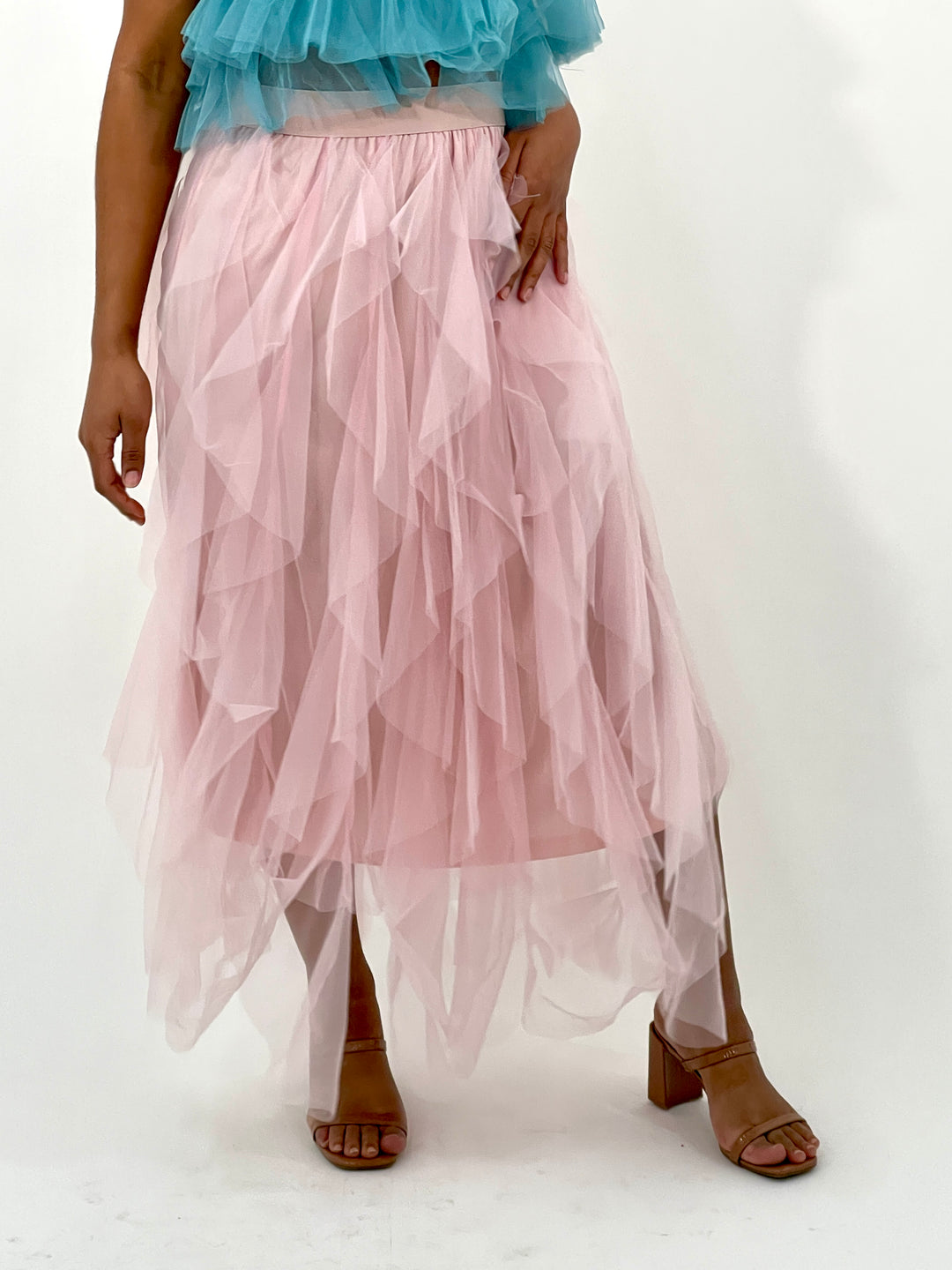 Rose Pink Ruffled Long Skirt
