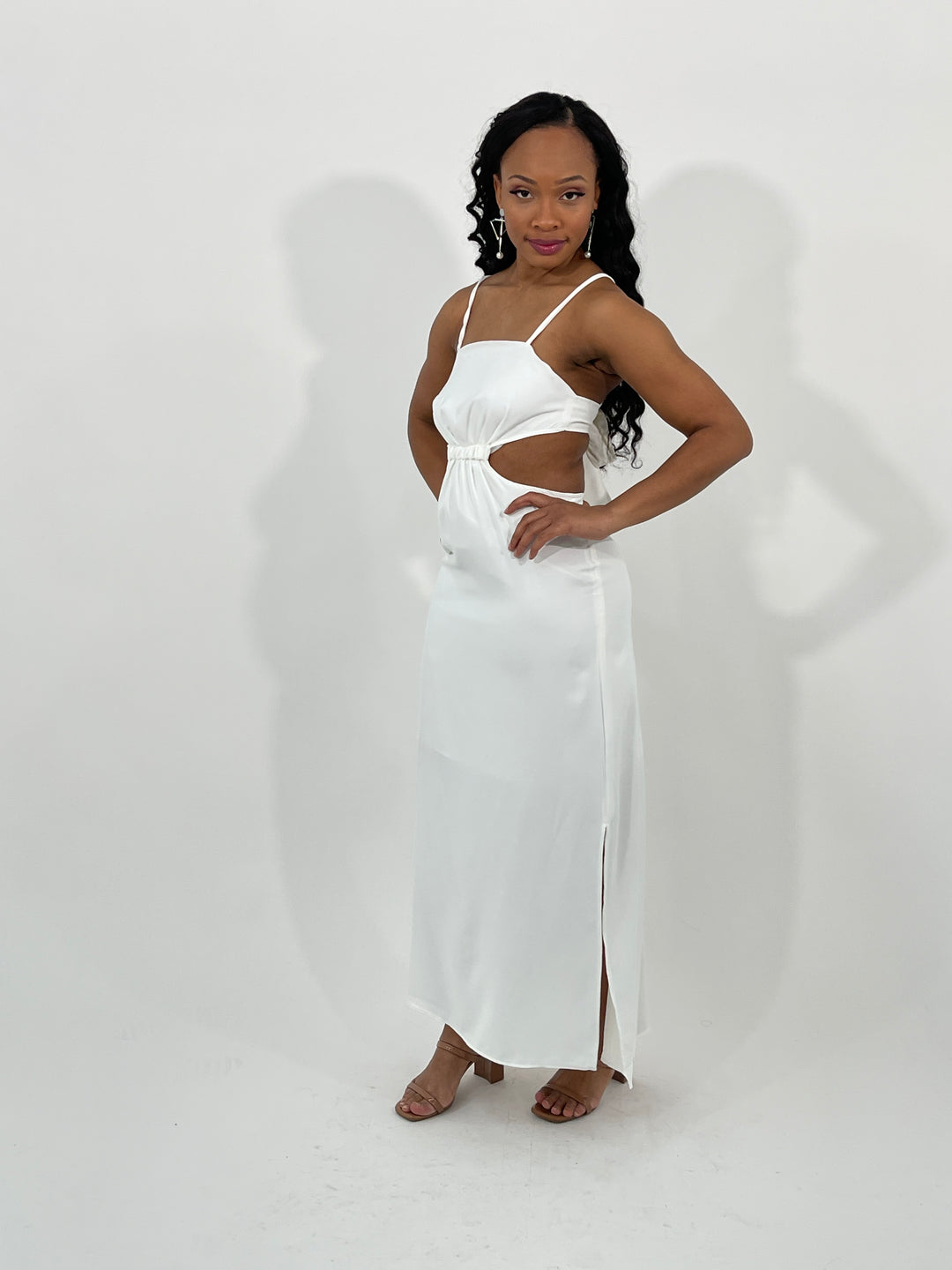Off White Back Tie Long Dress