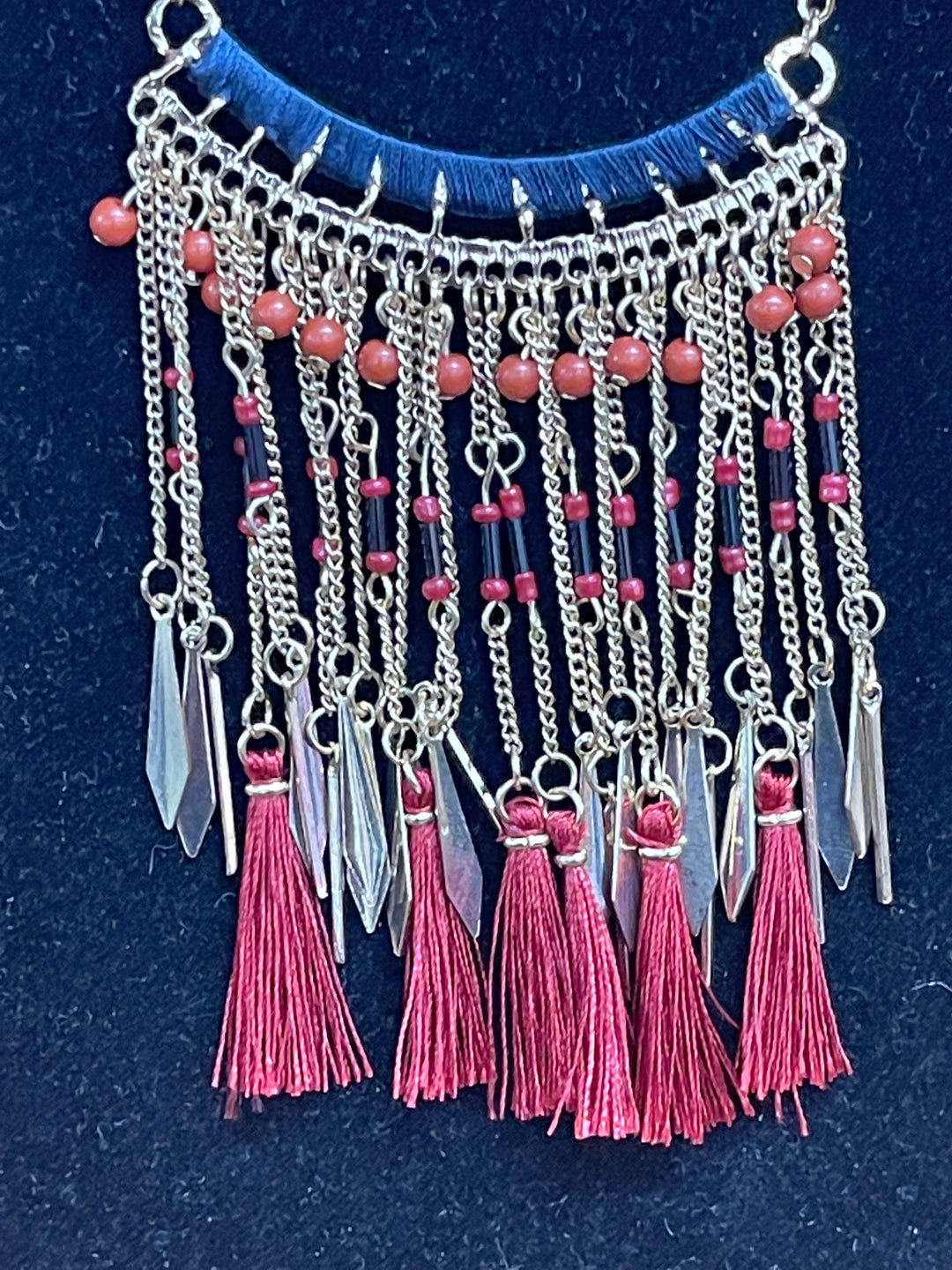 Beaded Gold Tassel Necklace
