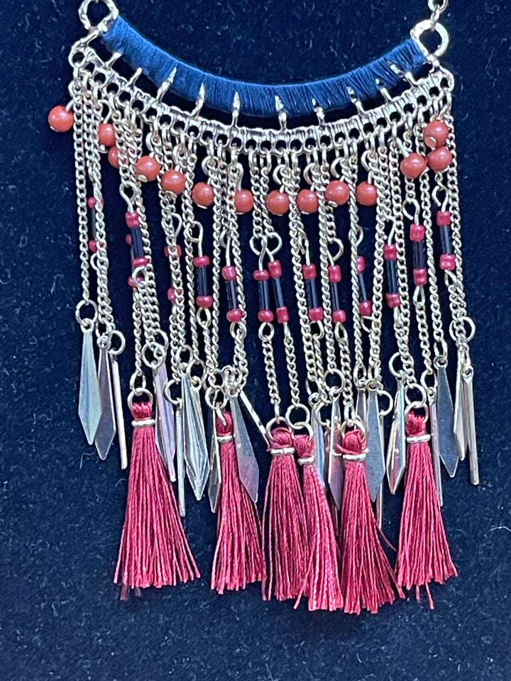Beaded Gold Tassel Necklace