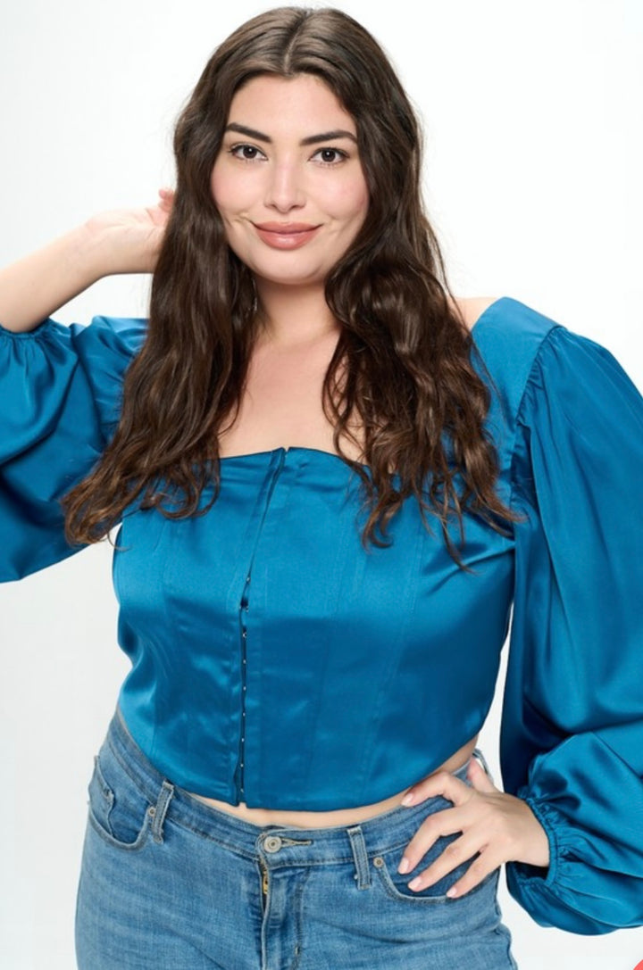 Teal Long Sleeve Crop Top