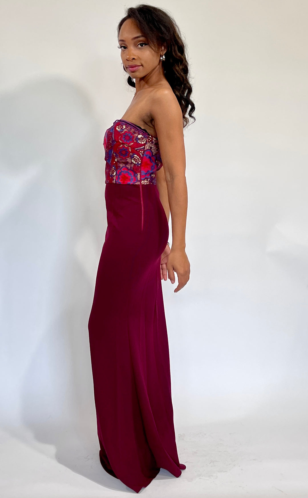 Floral Wine Long Dress