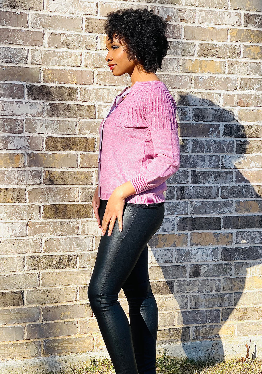 Knitted Bow Lace Up Sweater