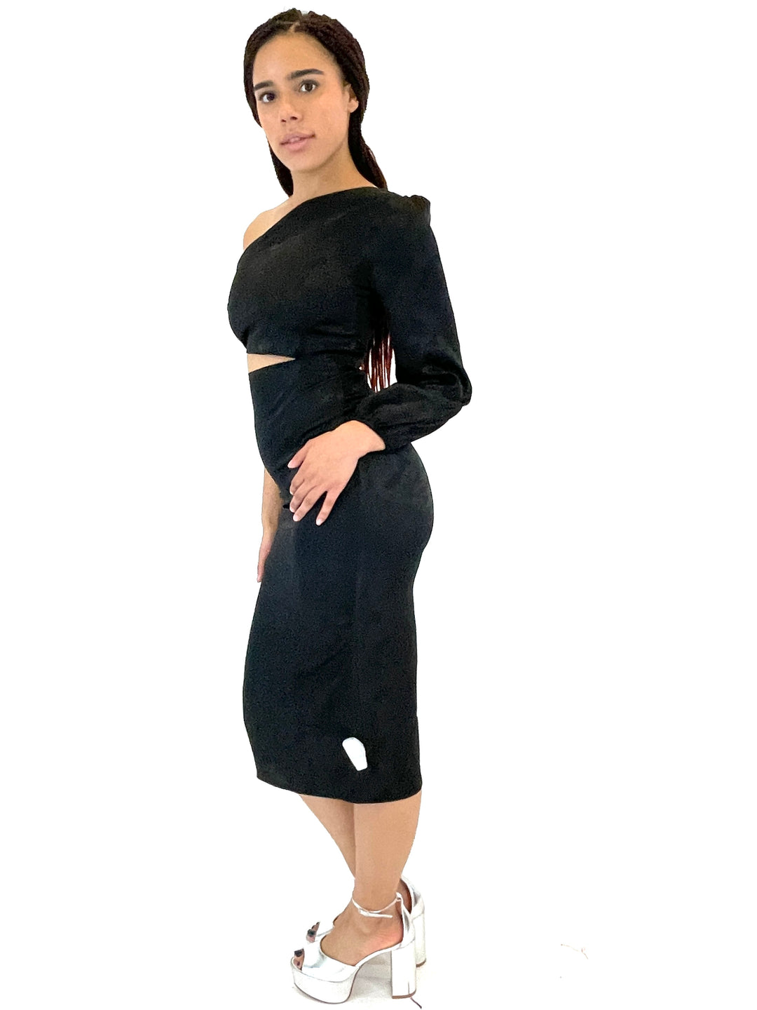 Black Floral Print Midi Dress