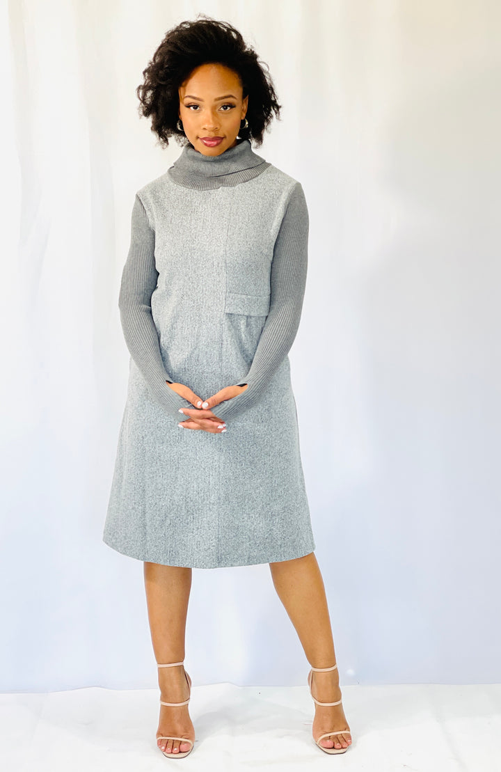 Sassyn Casual Long Turtle Neck Dress