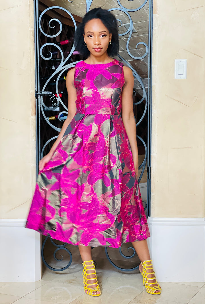 Purple Retro Flower Jacquard Ball Gown