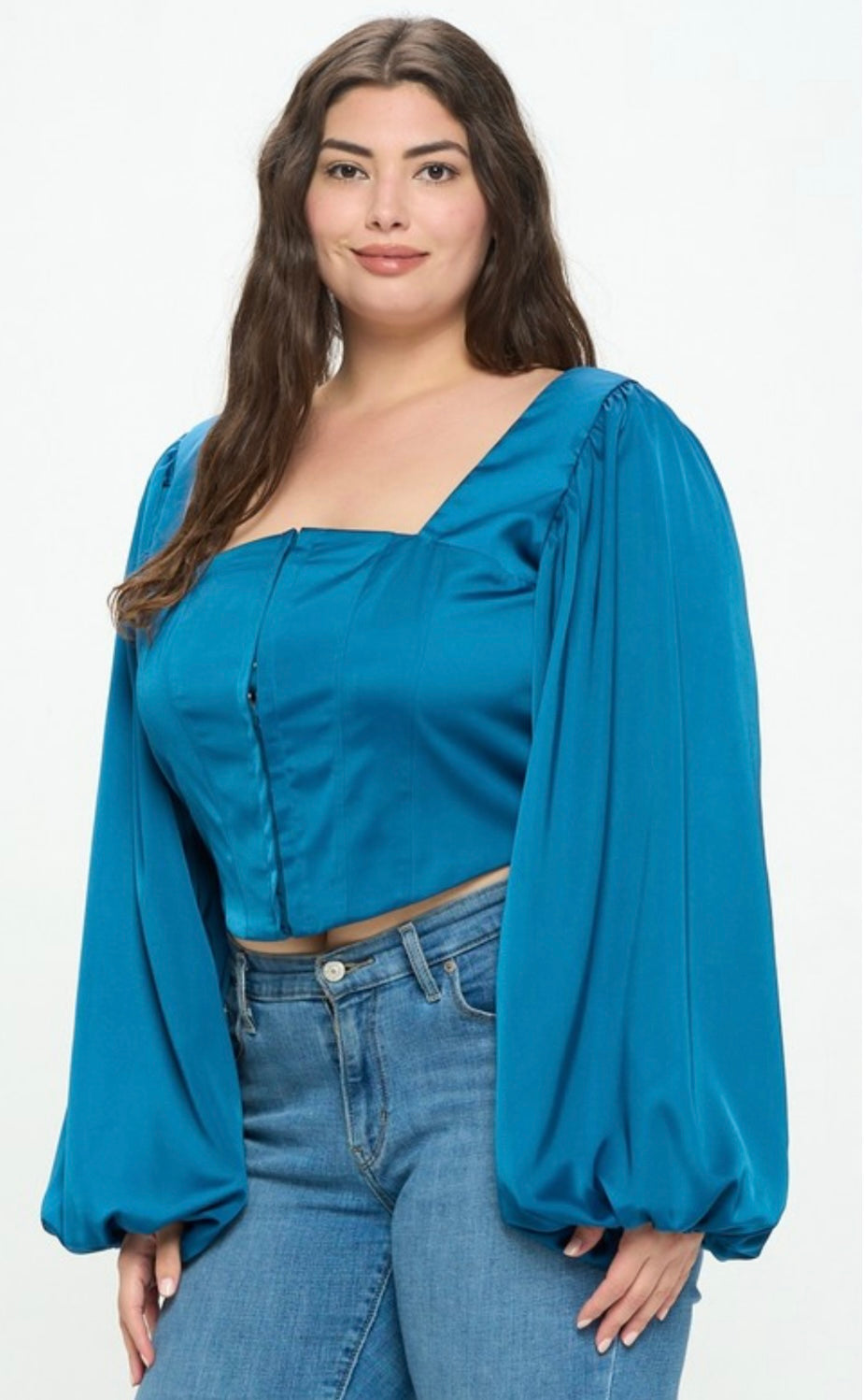 Teal Long Sleeve Crop Top