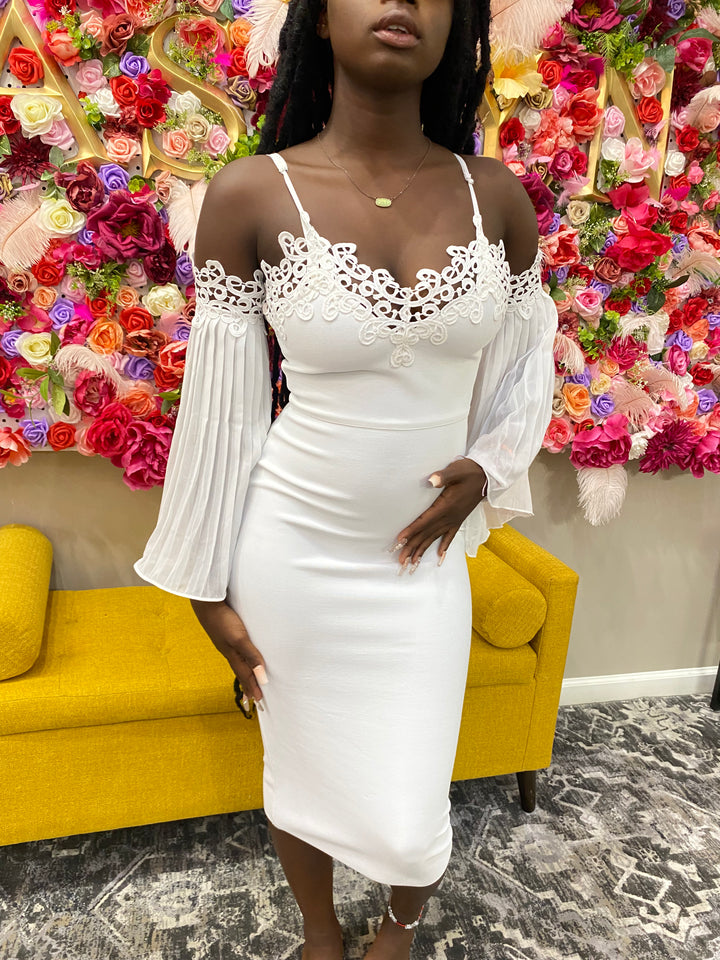 White Flare Sleeve Midi Dress