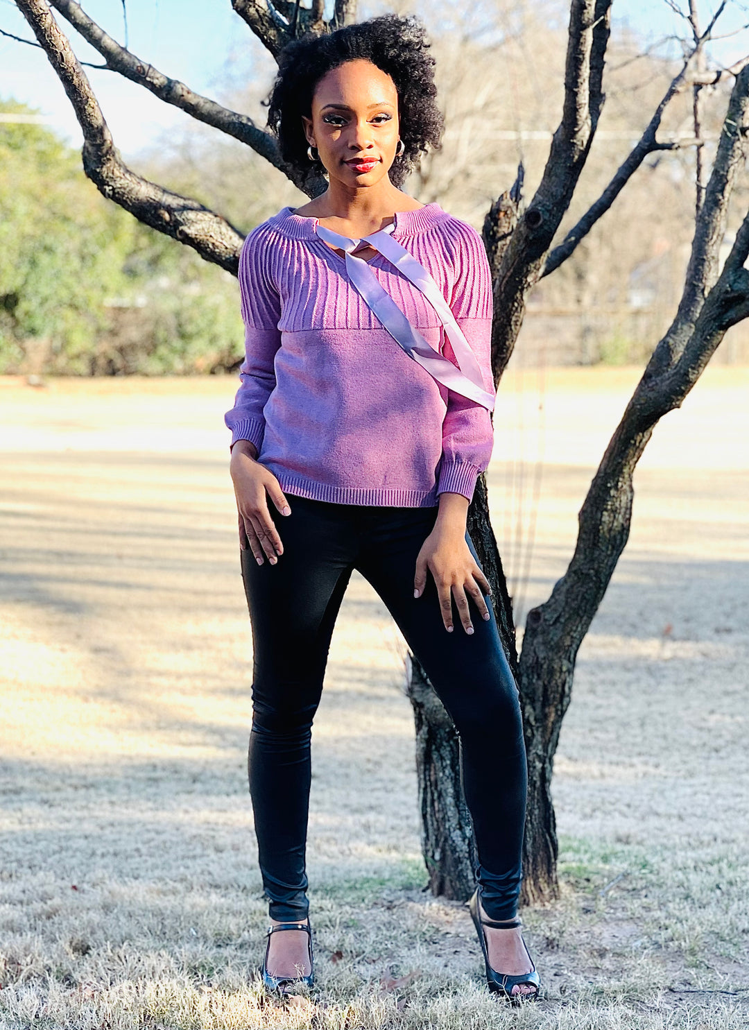 Knitted Bow Lace Up Sweater