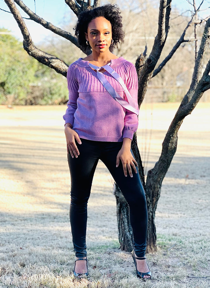 Knitted Bow Lace Up Sweater