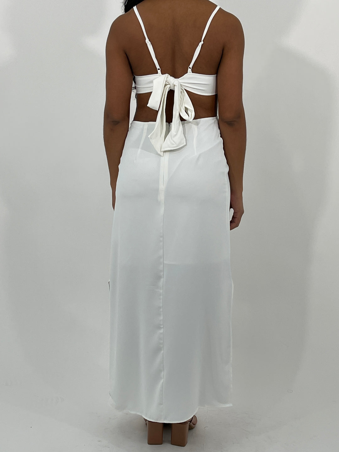 Off White Back Tie Long Dress