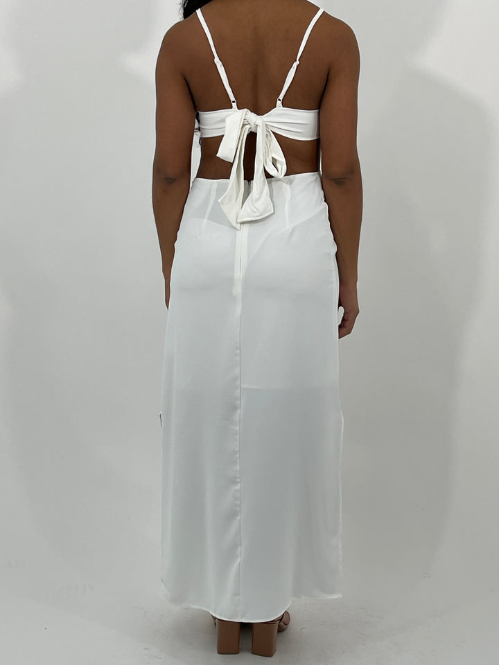 Off White Back Tie Long Dress