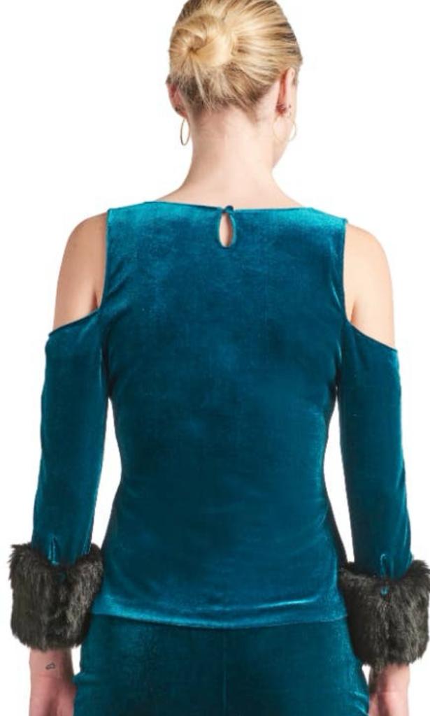 Royal Blue Fur Sleeve Top