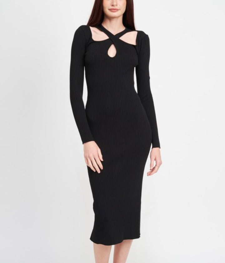 Black Cross Knit Dress