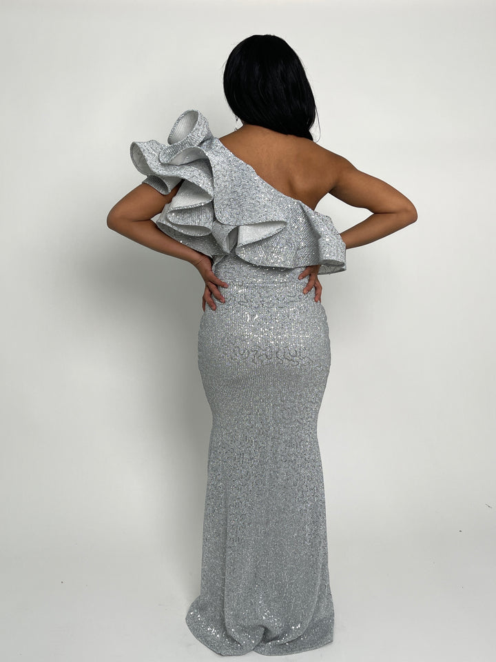 Silver Sequined Maxi Dress