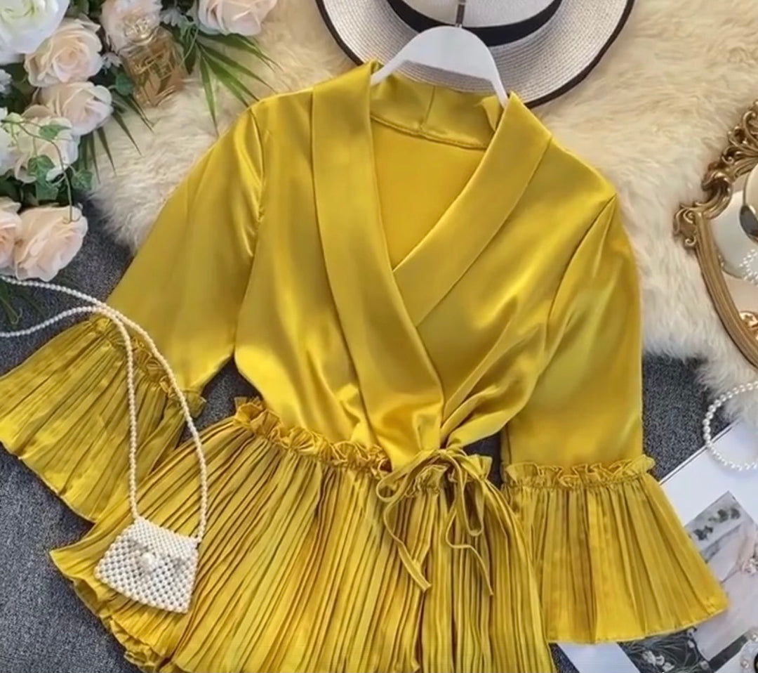 Ruffle Top Silk Wrap Blouse