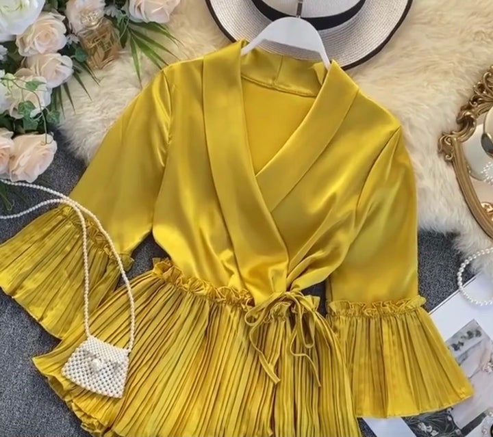 Ruffle Top Silk Wrap Blouse